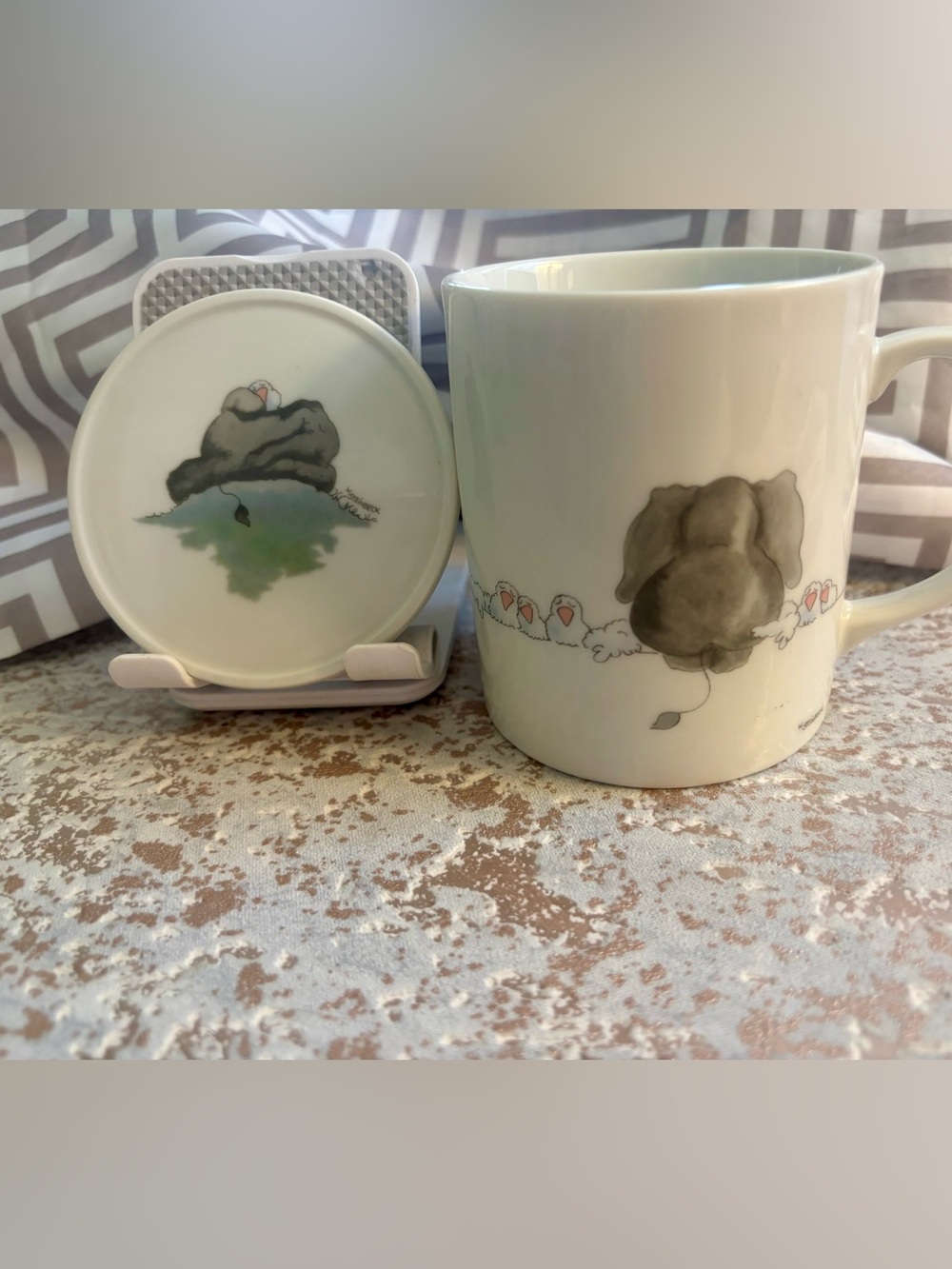 Mug & Coaster  “Birds On A Wire Elephant” Steinbeck for Toscany Collection Japan